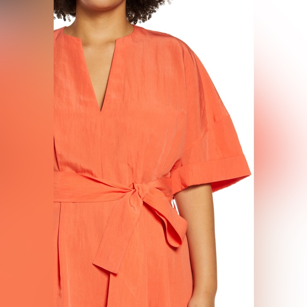 Vince Cuff Sleeve Belted Midi Vibrant Orange dress with Belt Large - Picture 5 of 10